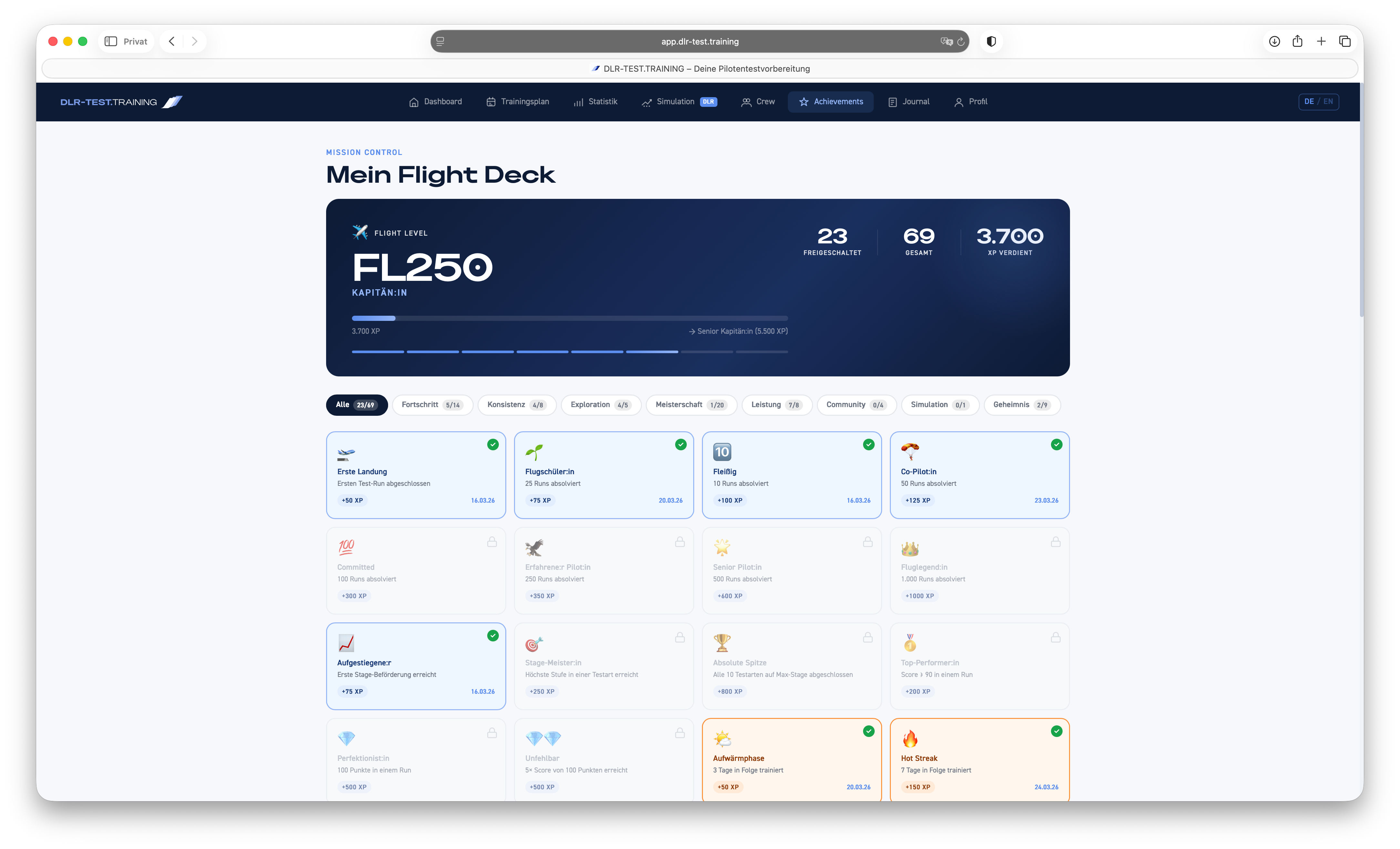 PilotentestTraining Achievements — Erfolge und Meilensteine in der Vorbereitung auf den DLR-Test